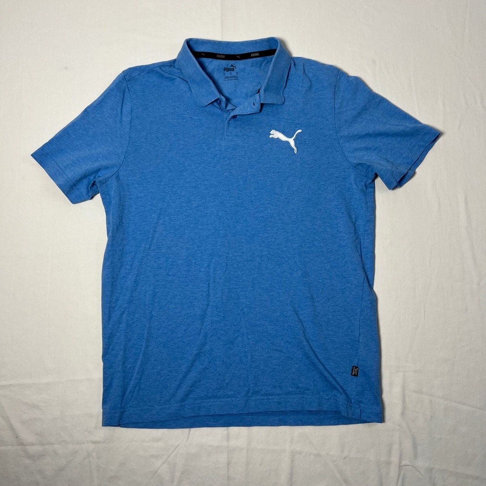 Puma Mens Short Sleeve Polo Shirt Blue Heather Embroidered Logo Size Medium